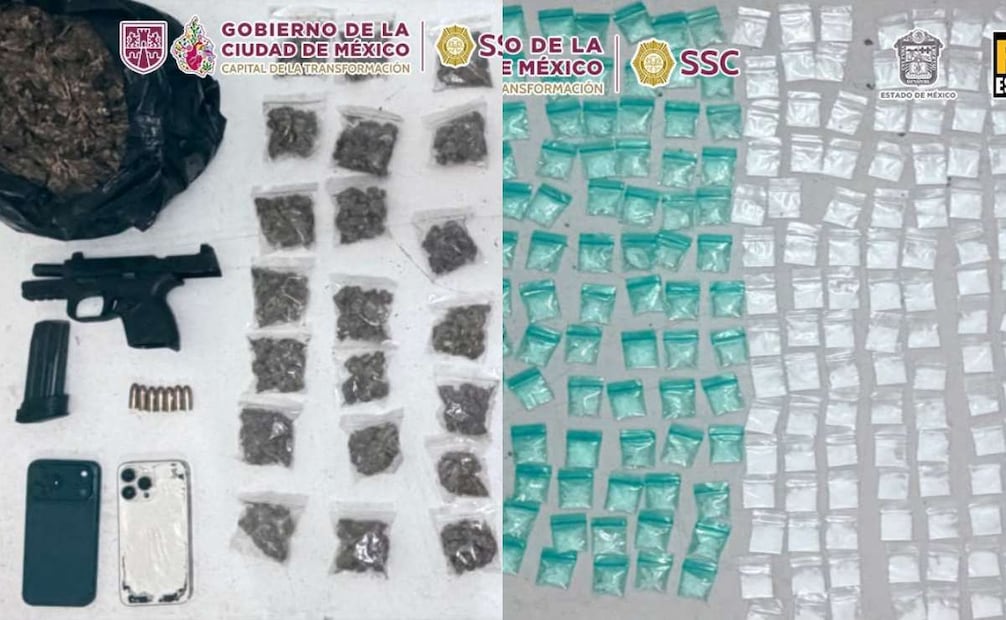 Se aseguraron 554 dosis de cocaína, 64 dosis de marihuana y un arma de fuego con cartuchos útiles. Fotos: Especiales