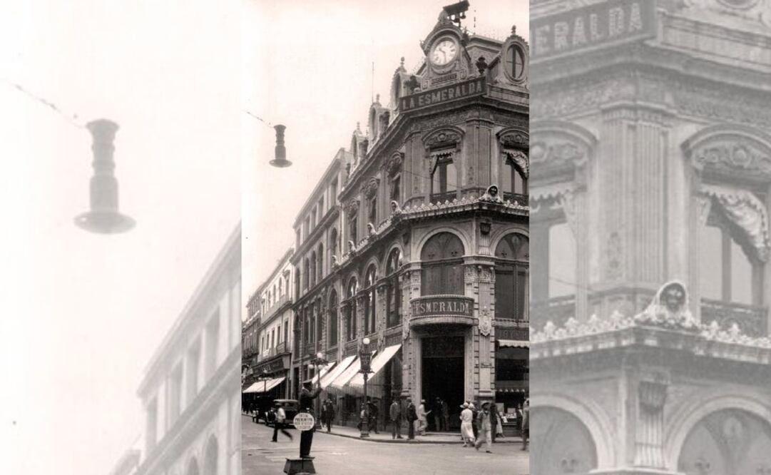 Los alrededores del edificio de la joyería La Esmeralda, ubicado en la esquina de Madero e Isabel la Católica, en una postal de la década de 1930. Colección Villasana.