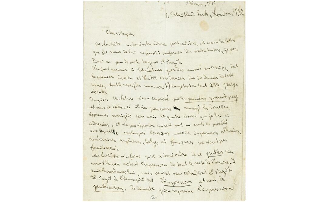 Manuscrito de Karl Marx de 1871. Foto: Casa de subastas J.A. Stargardt