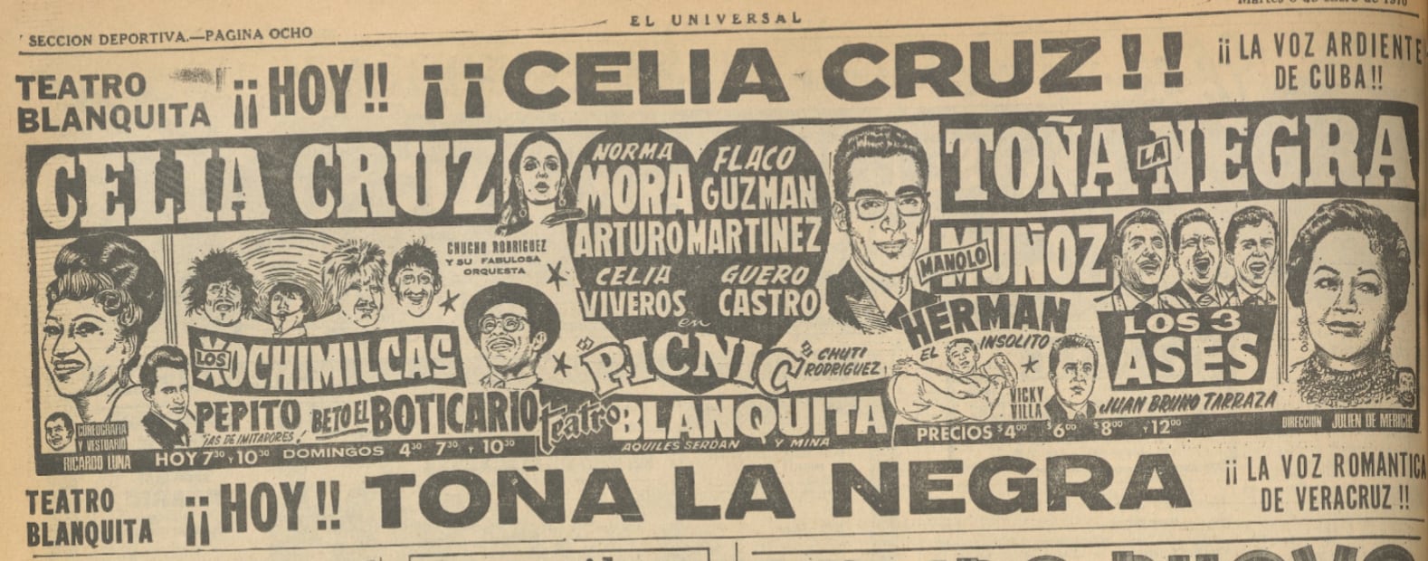 Anuncio de la cartelera del Teatro Blanquita en 1970.
Hemeroteca EL UNIVERSAL.