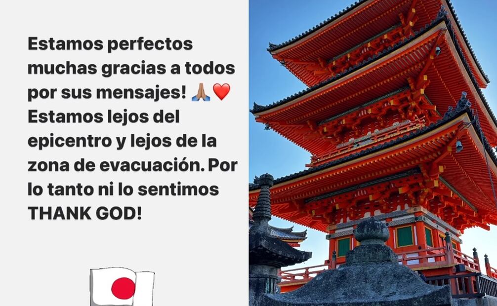 Sandra Echeverría comparte su experiencia en Japón tras el terremoto de magnitud 7,6 registrado el 1 de enero de 2024. Foto: Instagram oficial de la artista.