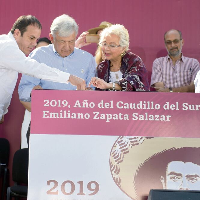Cuauhtémoc Blanco, gobernador de Morelos; Andrés Manuel López Obrador; Olga Sánchez, titular de Segob, y Porfirio Muñoz, presidente de San Lázaro. TONY RIVERA. EL UNIVERSAL