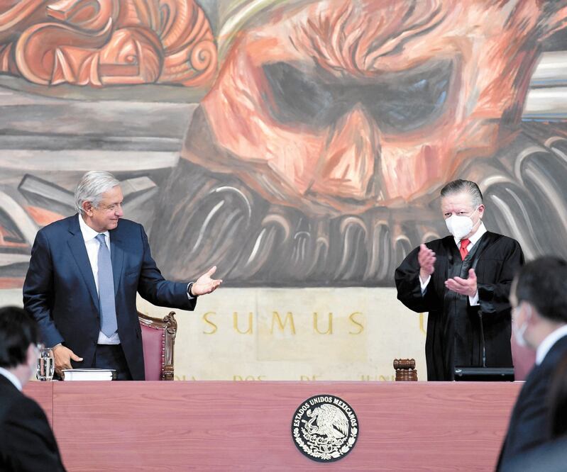 El presidente de la República, Andrés Manuel López Obrador, acudió al segundo informe de labores del ministro presidente de la Suprema Corte de Justicia de la Nación, Arturo Zaldívar Lelo de Larrea, en la sede del máximo tribunal. PRESIDENCIA