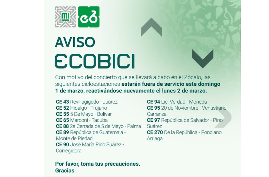 Ecobici suspenderá 11 cicloestaciones por el concierto de Shakira de este domingo 1 de marzo en el Zócalo. (Foto: especial)