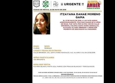 Activan alerta Amber para localizar a Itzayana Danae