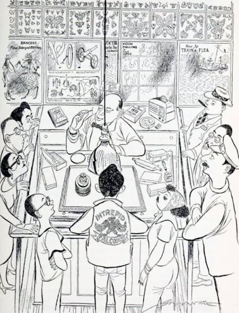 Ilustración del circo de pulgas Heckler, en un estudio naturalista con información sobre cómo adiestrar insectos. Foto: ESPECIAL/Tomada del libro Wild Tigers & Tame Fleas.