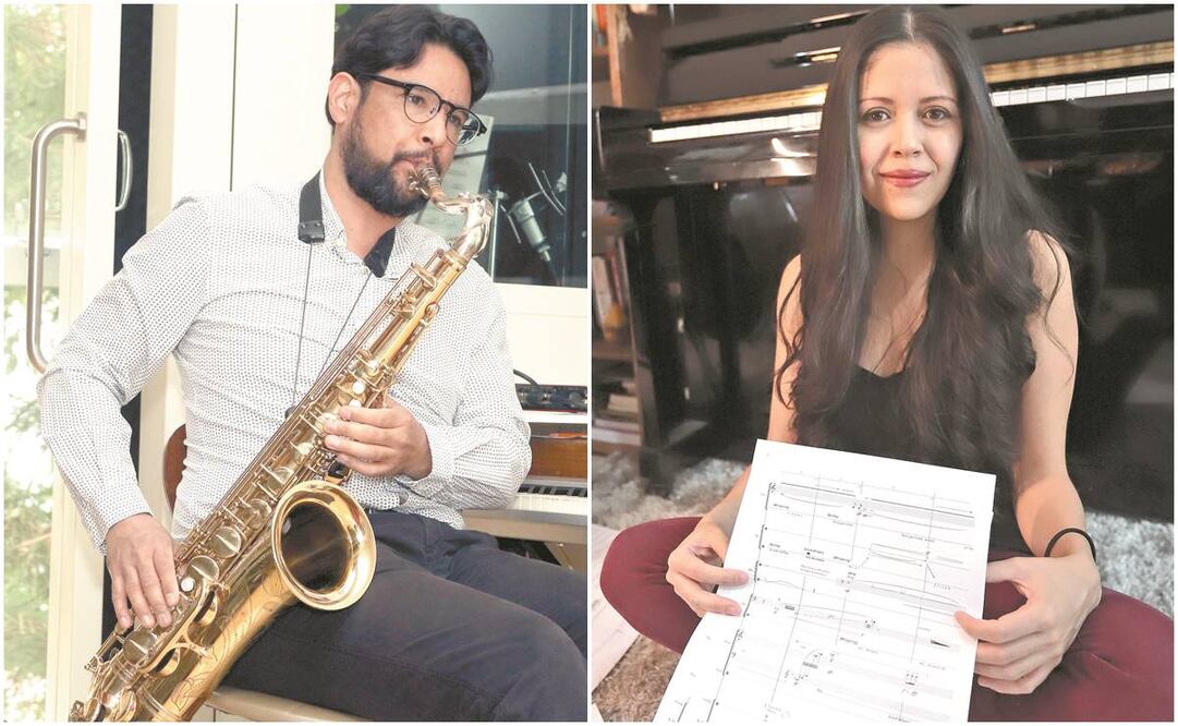 Rodrigo es saxofonista y clarinetista, y creó un pequeño estudio para hacer grabaciones que le piden. Analí es compositora y se dedica al teatro musical, durante este tiempo ha compuesto, hecho arreglos y transcripciones. Foto: Berenice Fregoso.