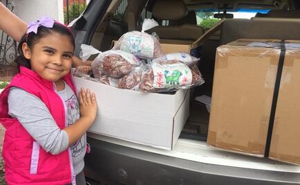 Niña dona alimento para perros rescatados tras sismo 