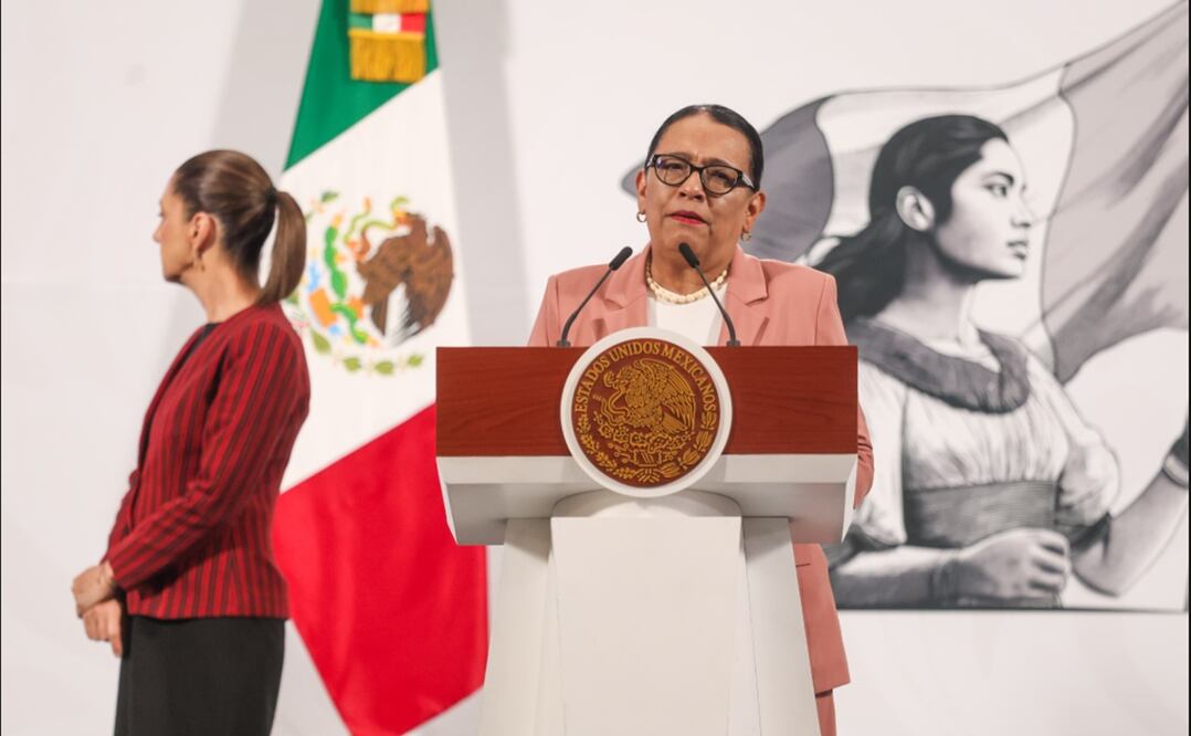 Rosa Icela Rodríguez en la mañanera de Sheinbaum del 20 de mayo de 2025. Foto: Axel Sánchez/EL UNIVERSAL