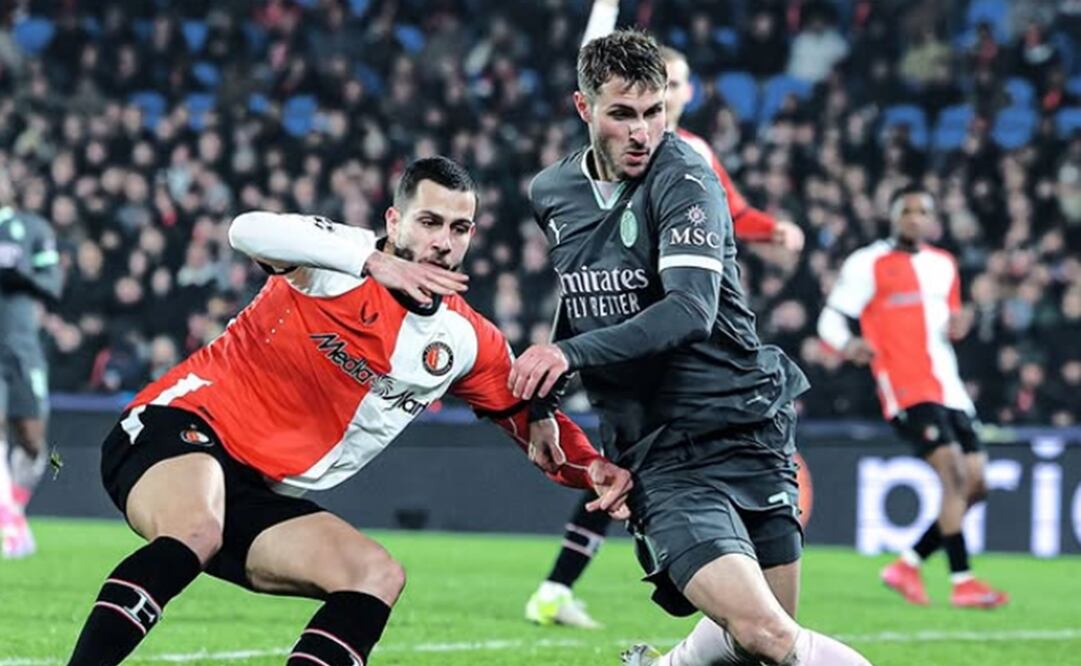 Santiago Giménez durante el encuentro entre AC Milan y Feyenoord en la Champions League - Foto: acmilan en Instagram
