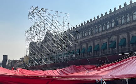 Pese a plantón de la CNTE, instalan templete para cierre de campaña de Sheinbaum en el Zócalo 