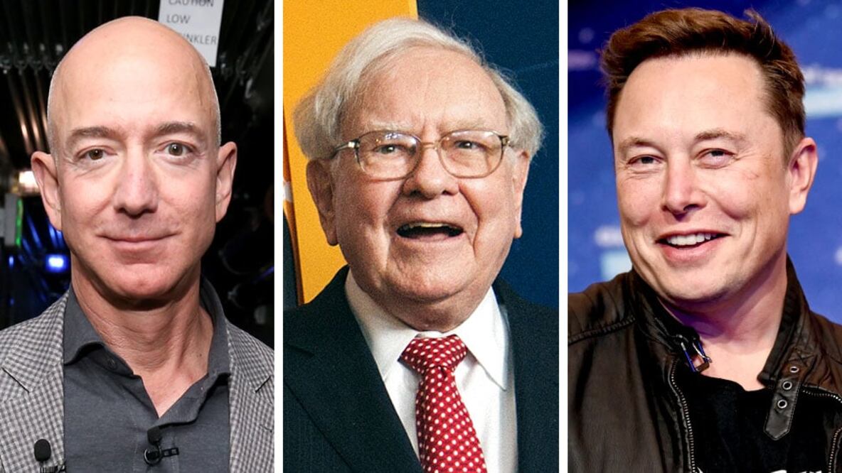 (De izquierda a derecha) Jeff Bezos, Warren Buffet y Elon Musk. Foto: Getty Images 