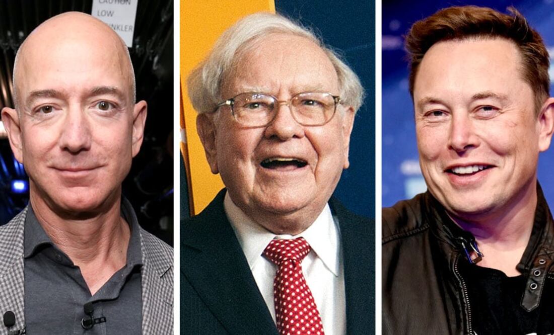 (De izquierda a derecha) Jeff Bezos, Warren Buffet y Elon Musk. Foto: Getty Images