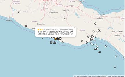 Sismo de magnitud 4.3 se registra en Pinotepa Nacional, Oaxaca