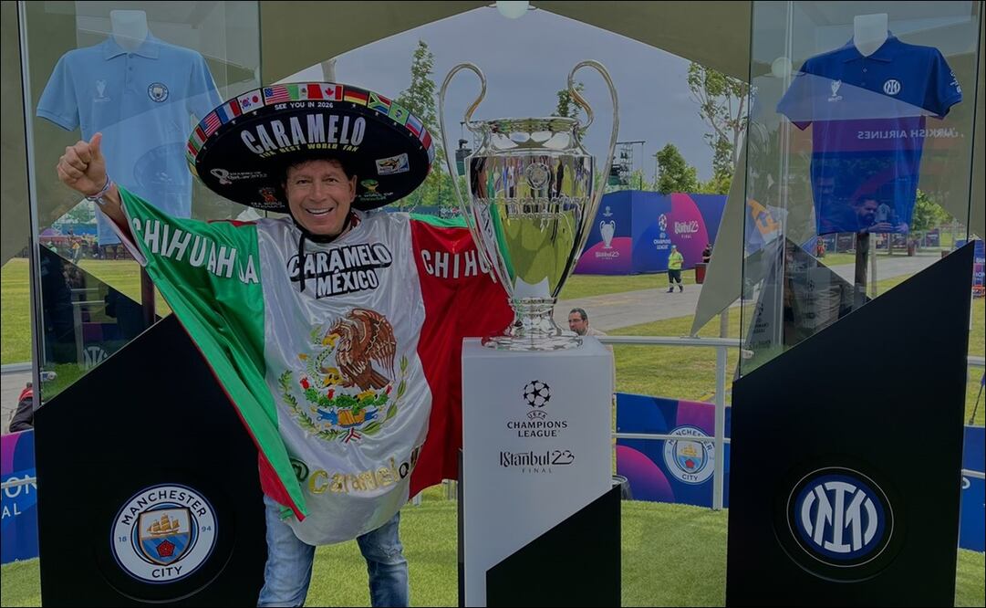 Caramelo es uno de los aficionados presentes en la final de la Champions League / FOTO: @CarameloMX_