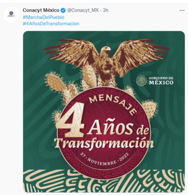 Conacyt usa cuenta oficial para promover la “Marcha del pueblo”, convocada por AMLO