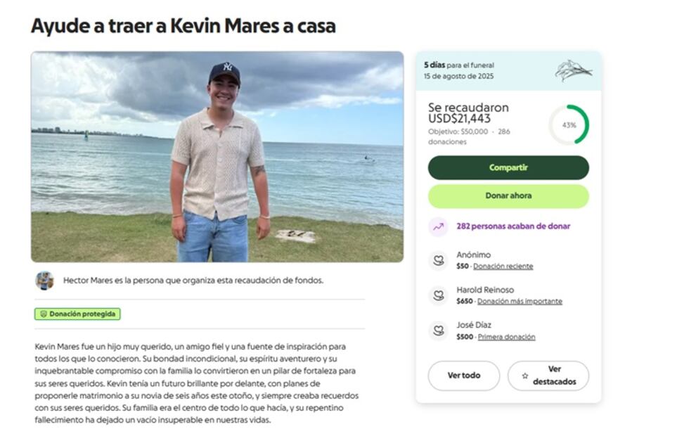 La familia del joven pide ayuda para recaudar 50 mil dólares. Foto: Captura de pantalla.