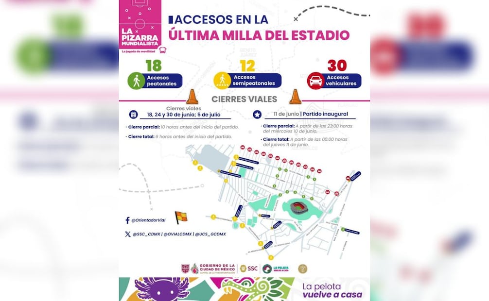 Inauguración Mundial 2026: ¿A que hora comenzaran los cierres viales el próximo 11 de junio?. Foto: X @SSC_CDMX