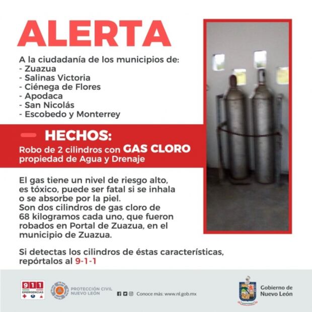 Alertan en 5 estados por robo de cilindros de gas cloro