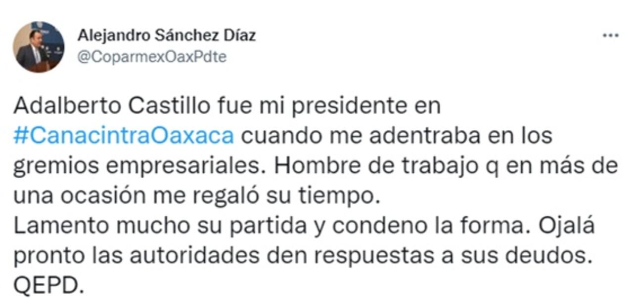 Encuentran el cuerpo del empresario Adalberto Castillo, expresidente de Canacintra Oaxaca