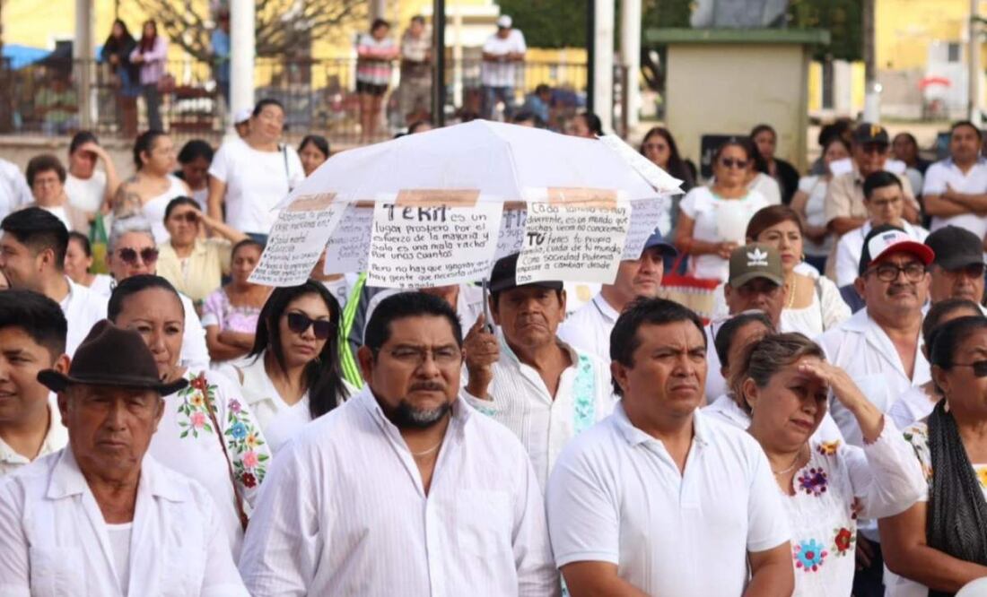 La marcha de este martes, fue convocada por el Ayuntamiento de Tekit para exigir paz y tranquilidad tras el feminicidio y posterior linchamiento de “El Wero” (04/02/2025). Foto: Especial