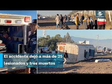 Autobús con peregrinos vuelca en la carretera México – Puebla