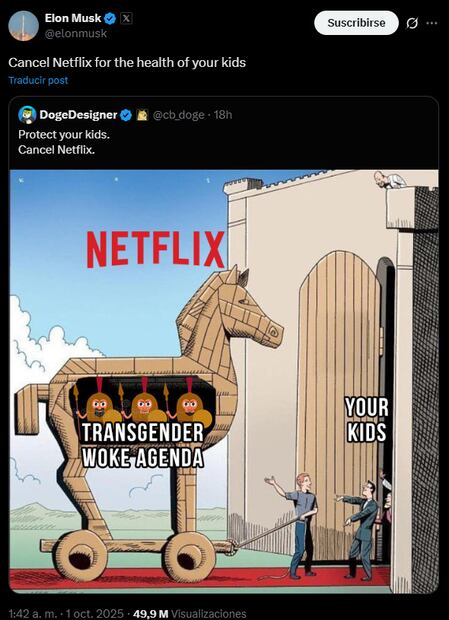 Elon Musk pide cancelar suscripción a Netflix. Foto: Redes sociales