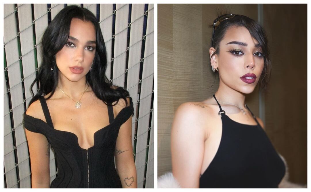 Ambas artistas lucen un vestido negro de corte parecido. Imagen: Instagram de Dua Lipa y Danna Paola.