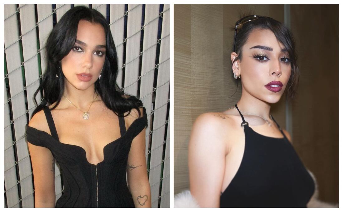 Ambas artistas lucen un vestido negro de corte parecido. Imagen: Instagram de Dua Lipa y Danna Paola.