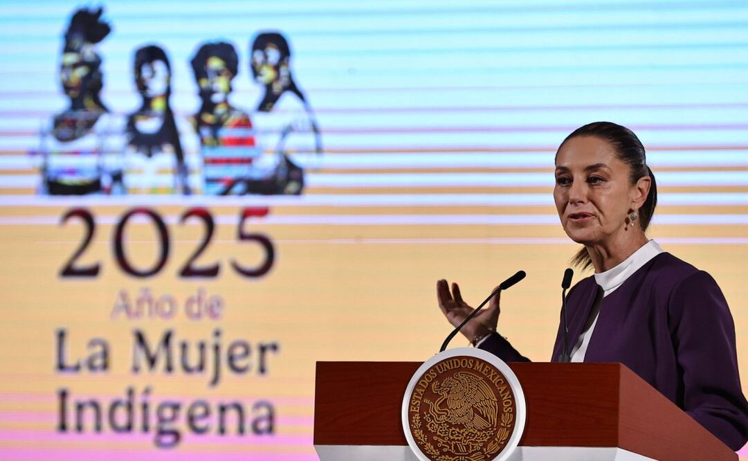 Claudia Sheinbaum en su conferencia matutina del 7 de abril del 2025. Foto: Berenice Fregoso/EL UNIVERSAL