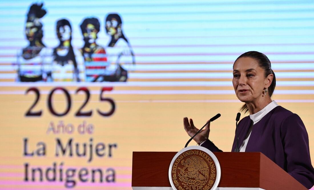 Claudia Sheinbaum en su conferencia matutina del 7 de abril del 2025. Foto: Berenice Fregoso/EL UNIVERSAL