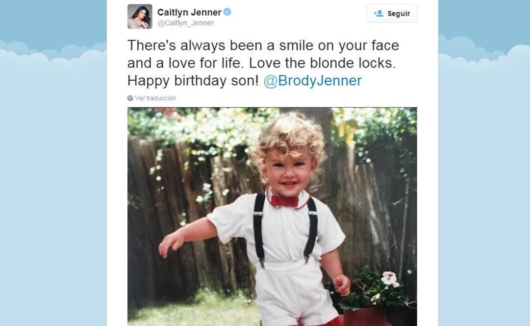 "Siempre has tenido una sonrisa en tu rostro y amor en tu corazón. Amo los rizos rubios. ¡Feliz cumpleaños hijo! @BrodyJenner", escribió Caitlyn en Twitter (TOMADA DE TWITTER @Caitlyn_Jenner)