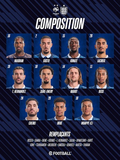 Alineación de Francia para el partido por el tercer lugar del Mundial de 2026 - Foto: @equipedefrance en X