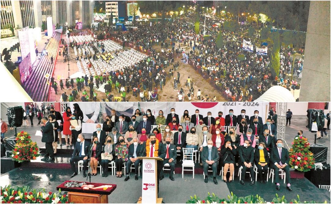 La alcaldía Cuauhtémoc se llenó para festejar a Sandra Cuevas; en Xochimilco mostraron una foto del Presidente y Sheinbaum. Fotos: ESPECIAL