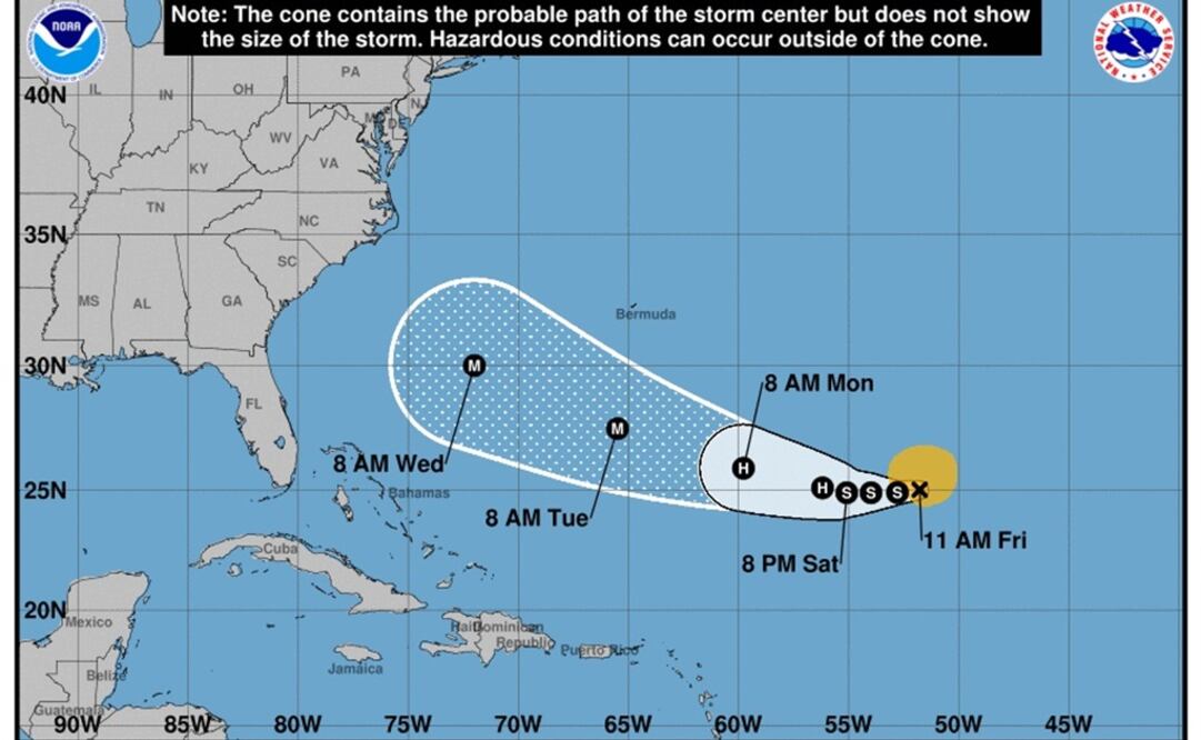 Imagen cedida hoy, miércoles 5 de septiembre de 2018, por el Centro Nacional de Huracanes, que muestra el pronóstico de cinco días del huracán "Florence" (Foto: EFE)