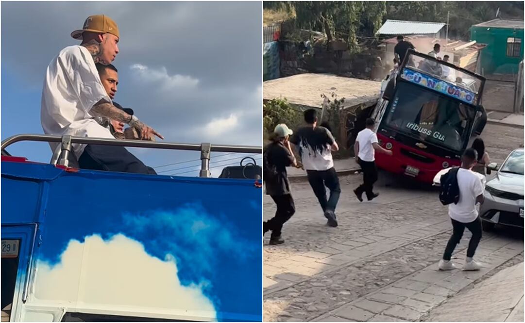 Santa Fe Klan, abordo del Turibus que estuvo a punto de voltearse en Guanajuato.
Fotos: Instagram