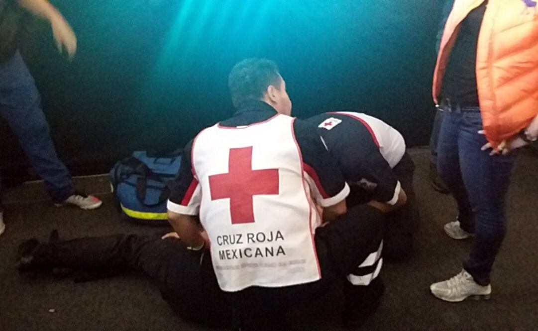 Durante el jaloneo, un elemento de seguridad cayó del templete donde estaba colocada la mesa de la presidencia de estatutos./Suzzete Alcántara - EL UNIVERSAL