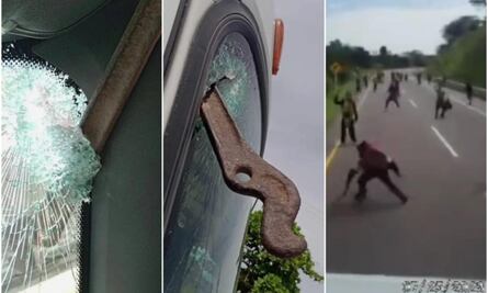 Impactante video muestra cómo decenas de asaltantes atacan camiones en autopista