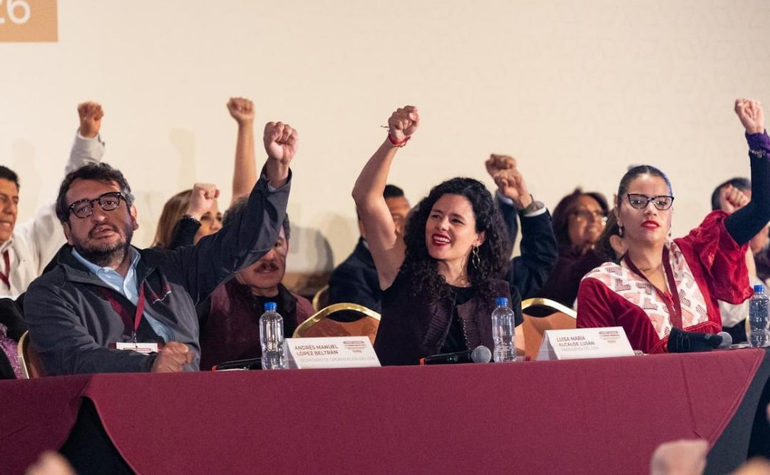 Andy López Beltrán, Luisa Alcalde y Carolina Rangel Gracida en el Consejo Nacional de Morena 2026 (07/03/2026). Foto: Hugo Salvador / EL UNIVERSAL