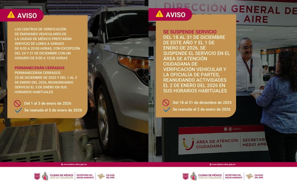 Sedema suspende trámites por fiestas decembrinas; consulta aquí fechas y horarios de verificación vehicular. Foto: Especial