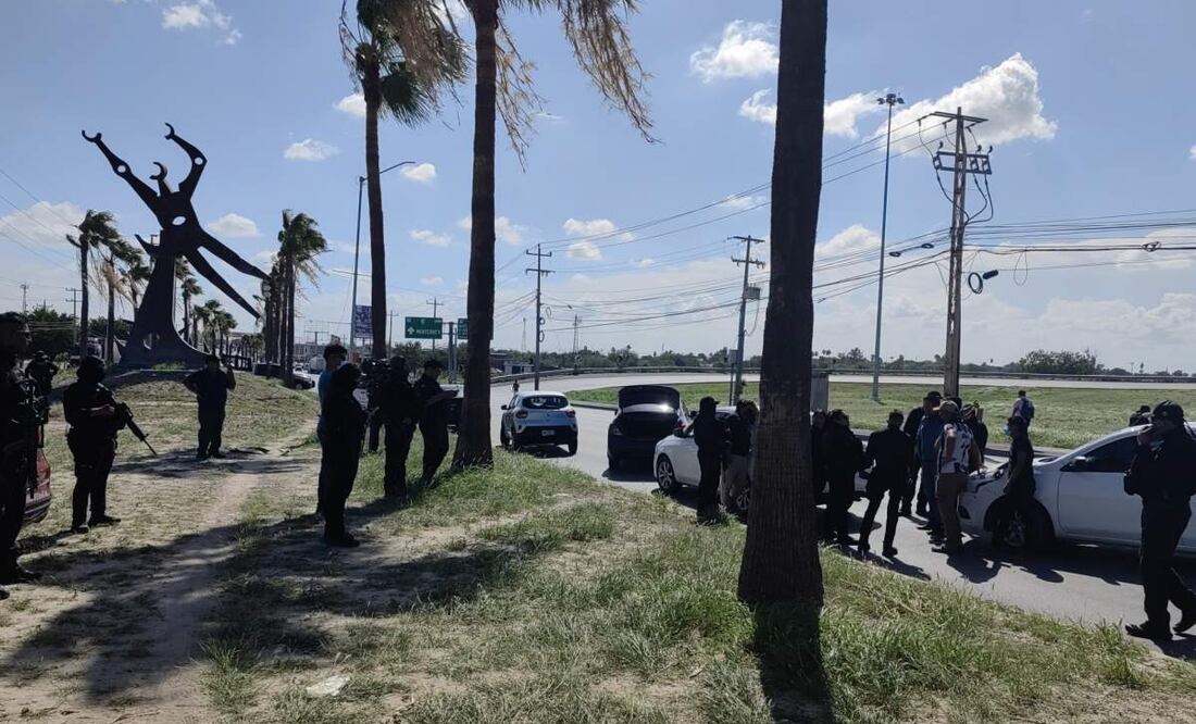 Bloqueo de choferes de Didi como protesta por revisiones de la Secretaría del Transporte de Tamaulipas (10/07/2025). Foto: Especial