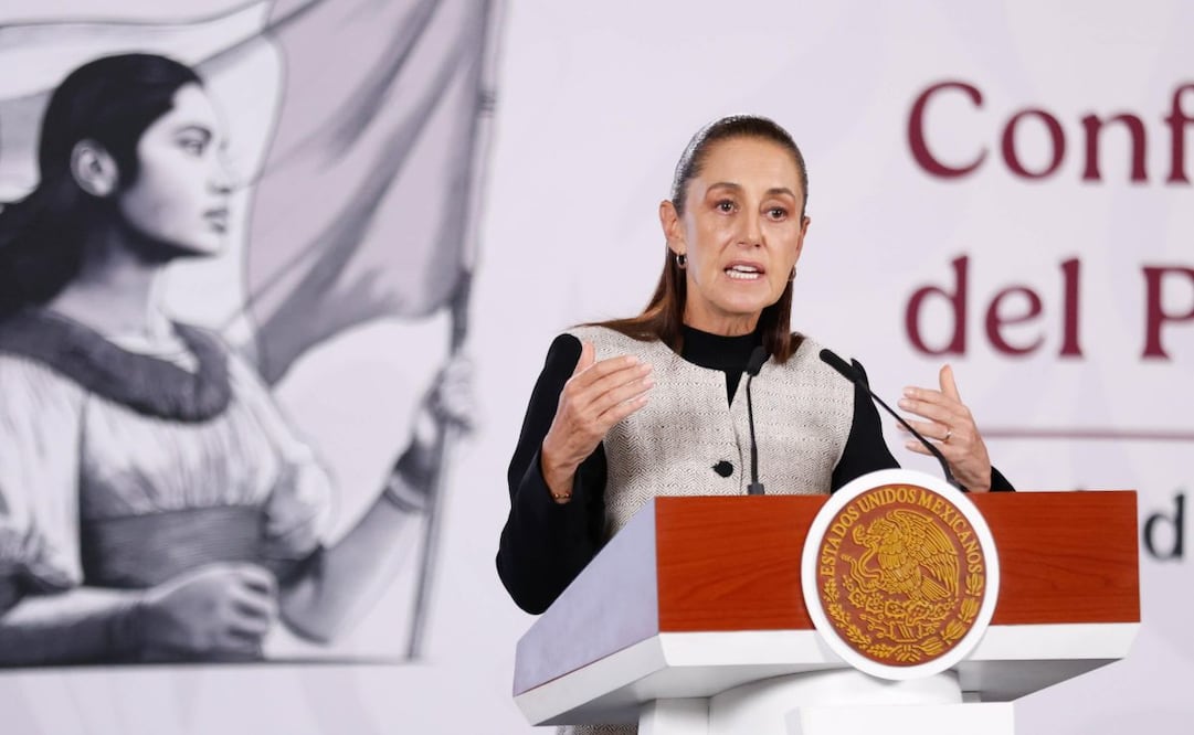 La presidenta Claudia Sheinbaum en la “Mañanera del Pueblo” del 3 de agosto de 2026 en Palacio Nacional. Foto: Diego Simón Sánchez/ EL UNIVERSAL
