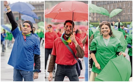 Con sombrillas dan forma a la bandera LGBT+