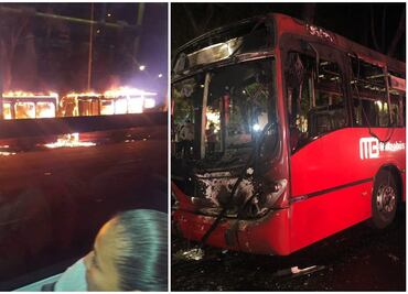 Fuego consume unidad de Metrobús en Iztacalco