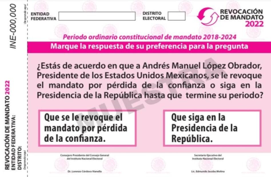 Así será la boleta para votar en la revocación de mandato
