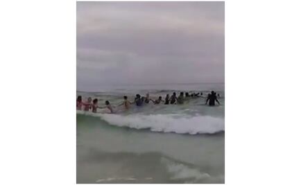 Video. Forman cadena humana para rescatar a familia en mar de Florida