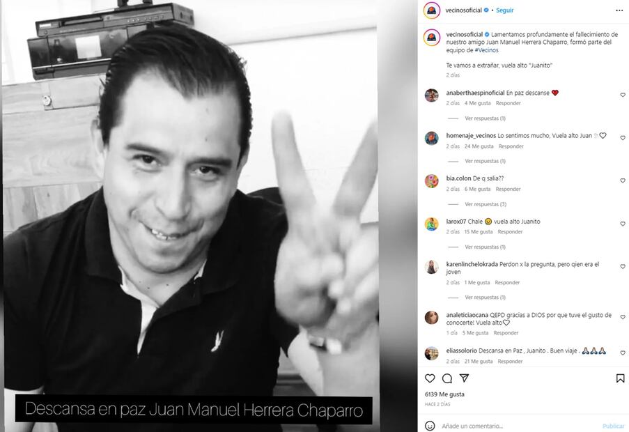 El actor de “Vecinos” falleció el pasado 23 de marzo. Foto: Instagram