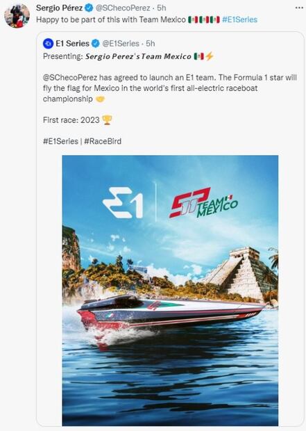 Checo Pérez incursionará en la E1, competencia de botes eléctricos