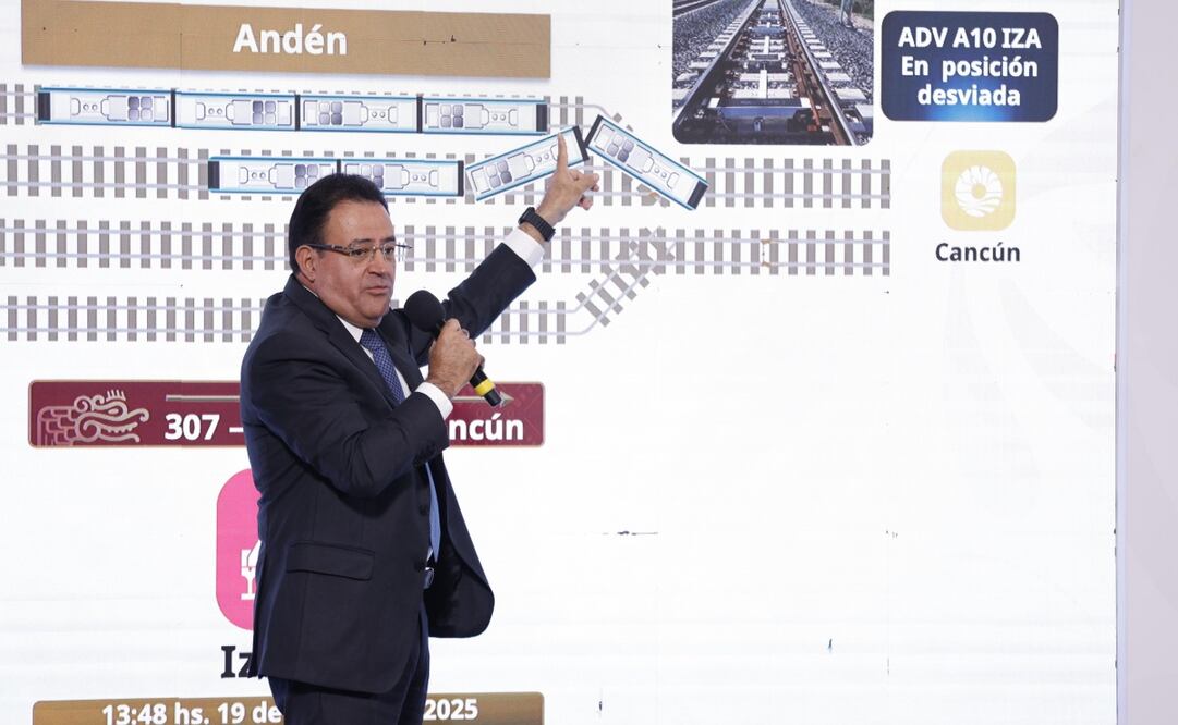 Accidente en el "jaguar rodante" explicado por el General Óscar David Lozano Águila, director del Tren Maya. Foto: Diego Simón / EL UNIVERSAL