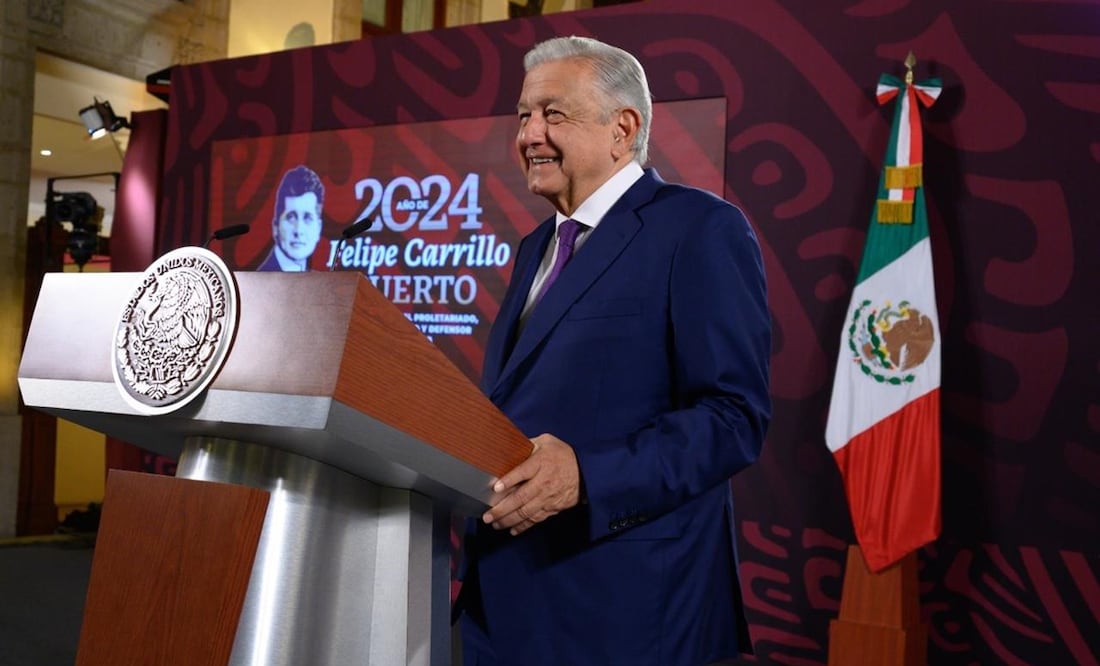 López Obrador en su mañanera del 26 de agosto en Palacio Nacional. Foto: Presidencia